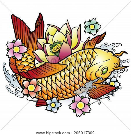 traditional oriental koi fish with flowers vector illustration