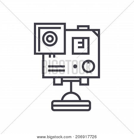 video camera, gopro vector line icon, sign, illustration on white background, editable strokes