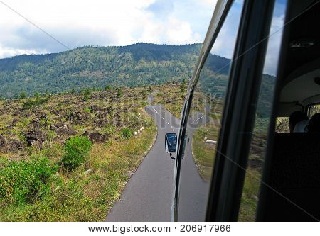 The volcanic rock fragments covering the territory at the entrance to the volcano Gunung Batur, Bali island, 2007