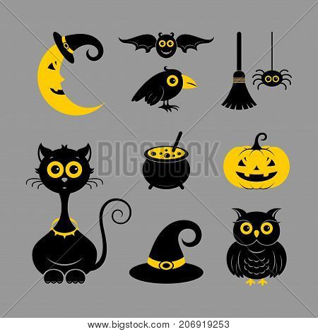 Halloween icons or logos in modern line style. Vector illustration on a gray background