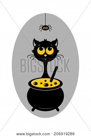 Halloween cat icon or logo in modern line style. Vector illustration