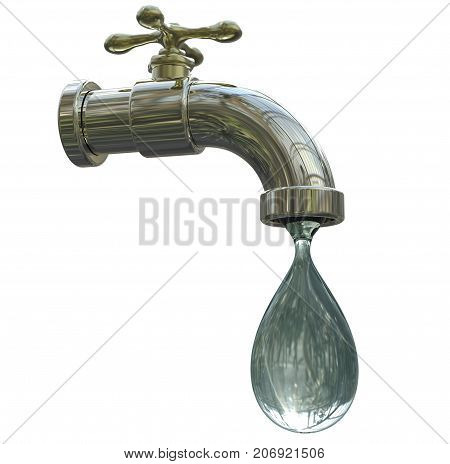 Safety of drinking water concept, 3D illustration showing tap with water