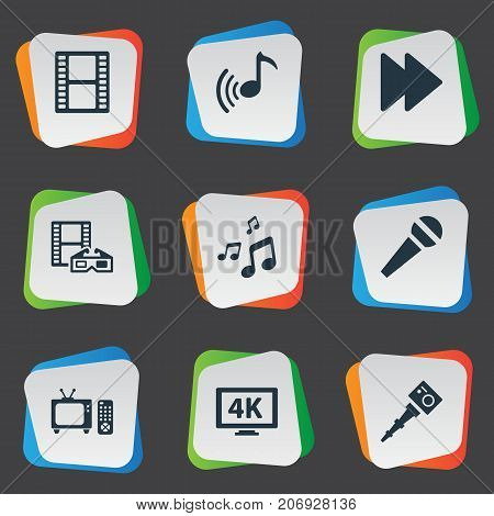 Elements Mike, Tv, Spectacles And Other Synonyms Karaoke, Rewind And Crotchets.  Vector Illustration Set Of Simple Media Icons.