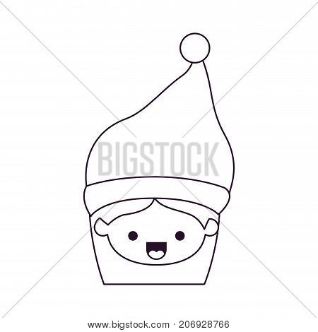 santa claus woman kawaii face happines expression with hat silhouette on white background vector illustration