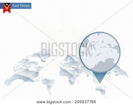Abstract Rounded World Map With Pinned Detailed East Timor Map.