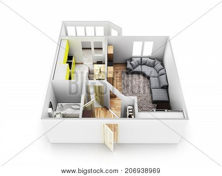Interior Apartment Roofless Apartment Layout 3D Render