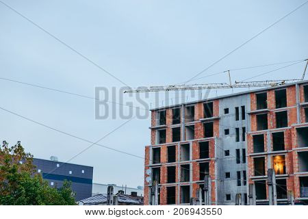 Modern constraction site works. Fast urban development consept.