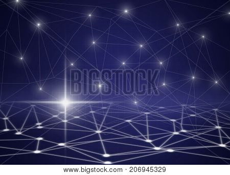 Abstract image of Technology connection line like molecule over the dark blue background Computer generated background Connect futuristic Concept