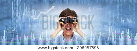 Investor woman with binoculars