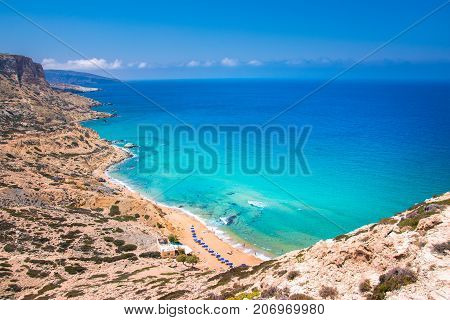 Kokini ammos the unique nudist beach near Matala, Crete, Greece.