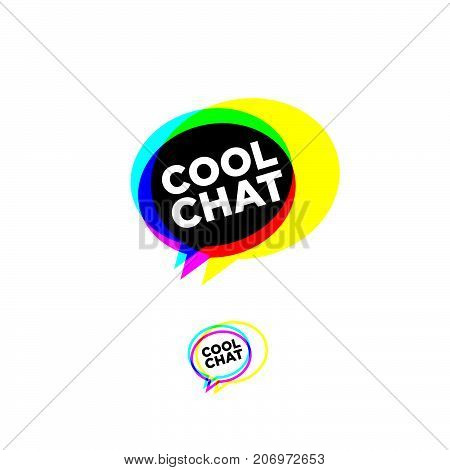 Three color transparent bubbles with letters. Isolated, on white background. Cool chat stereo logo. Chat emblem.