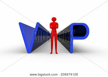vip people in the form of text and man on white background 3D illustration