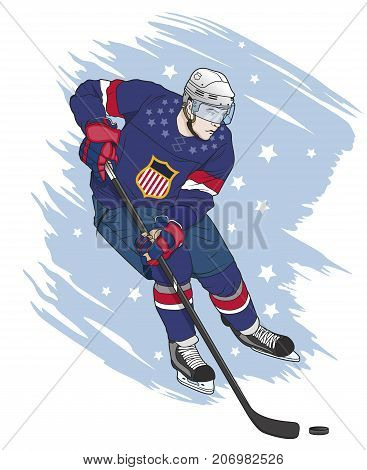 ice hockey player vector illustration on grungy background
