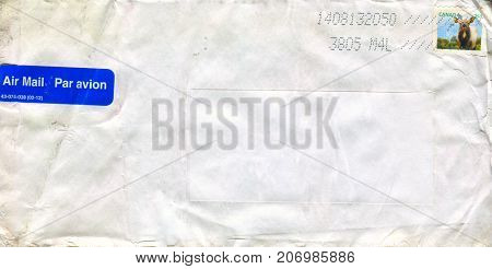 GOMEL, BELARUS - AUGUST 12, 2017: Old envelope which was dispatched from Canada to Gomel, Belarus, August 12, 2017. 