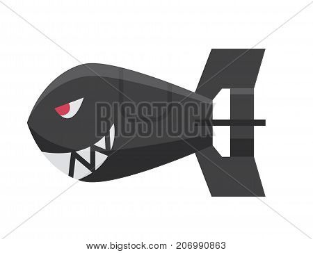 Bomb dynamite fuse vector illustration. Grenade attack power ball burning detonation. Explosion fire military destruction design aggression shark object.
