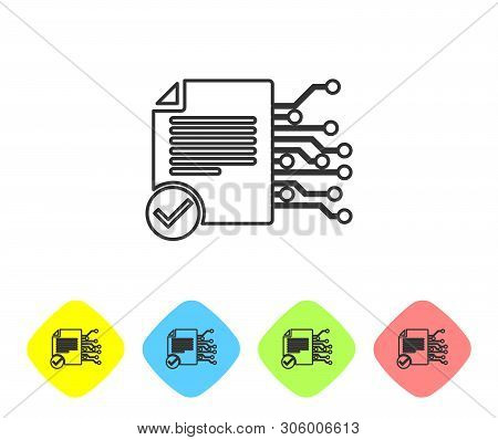 Grey Smart Contract Line Icon On White Background. Blockchain Technology, Cryptocurrency Mining, Bit