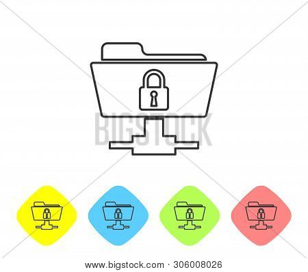 Grey Ftp Folder And Lock Line Icon On White Background. Concept Of Software Update, Ftp Transfer Pro