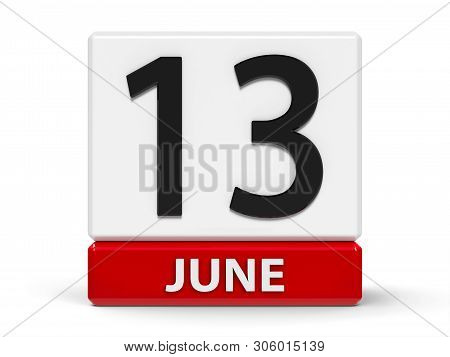 Red And White Calendar Icon From Cubes - The Thirteenth Of June - On A White Table - International A