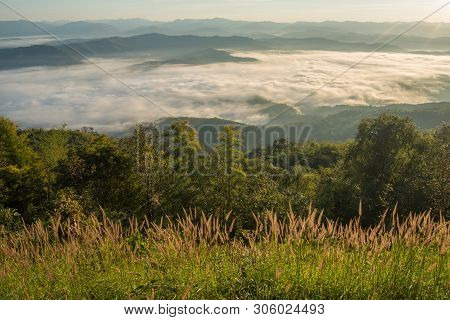 The Beautiful Landscape Of Doi Samur Dao In Nan Province Of Thailand In Winter Season.