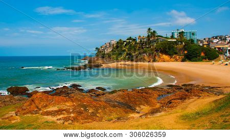 Salvador, Brazil: Beautiful Landscape With Tropical Beach View. Brazilian Beach In Sunny Weather