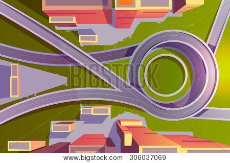 Top View Transport Interchange In City, Empty Highway Road Junction, Urban Architecture, Modern Mega