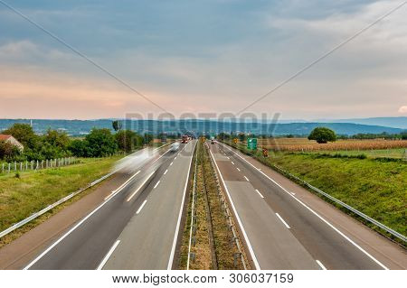 A Part Of European Freeway E 75 That Runs Through Several European Countries. The Image Was Taken Ne