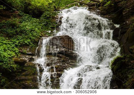 Beautiful Waterfall In The Mountains On The West Of Ukraine.
