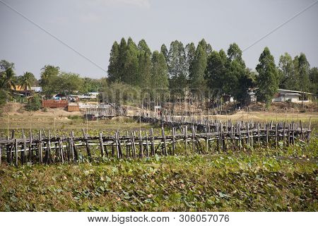 Kae Dam Long Wooden Bridge For Thai People And Foreigner Travelers Walking Travel And Visit At Mahas