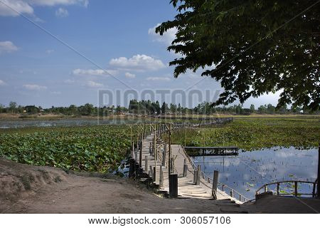 Kae Dam Long Wooden Bridge For Thai People And Foreigner Travelers Walking Travel And Visit At Mahas