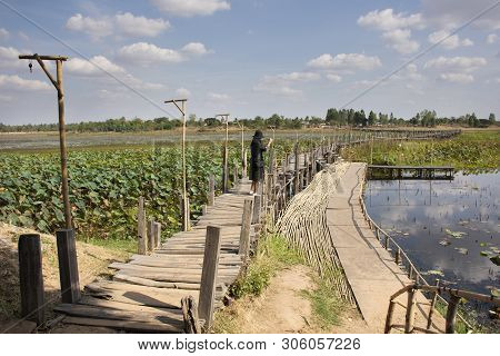 Kae Dam Long Wooden Bridge For Thai People And Foreigner Travelers Walking Travel And Visit At Mahas