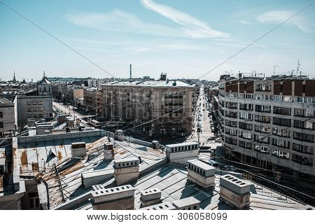 Saint Petersburg, Russia, May 2019. Ligovsky Prospect Is The Top View. Roofs Of The City From Height