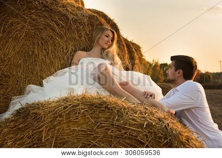 In The Evening The Bride And Groom In The Hayloft