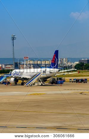 Antalya, Turkey, May 19, 2019. Airbus A 320 Onur Air Airlines Parked At The Airport