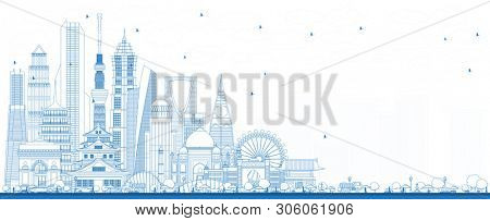 Outline Welcome to Asia Skyline with Blue Buildings. Tourism Concept with Historic Architecture. Asia Cityscape with Landmarks. Tokyo. Shanghai. Singapore. Delhi. Riyadh.