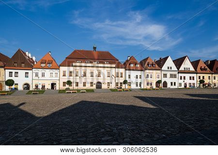 Bardejov, Slovakia - August 09, 2015: Old Main Square Buildings. Mostly Renaissance, Originally Goth
