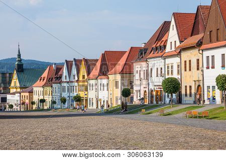 Bardejov, Slovakia - August 09, 2015: Old Main Square Buildings. Mostly Renaissance, Originally Goth