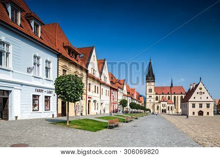 Bardejov, Slovakia - August 09, 2015: Old Main Square Buildings.