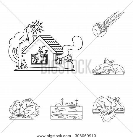 Vector Illustration Of Natural And Disaster Logo. Set Of Natural And Risk Stock Vector Illustration.
