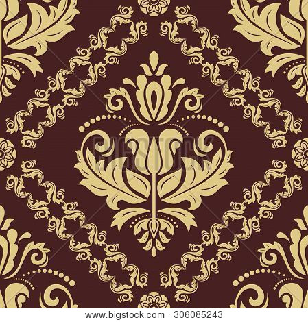 Classic Seamless Vector Golden Pattern. Damask Orient Ornament. Classic Vintage Background. Orient O