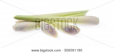 Fresh Lemongrass With Slice Isolated On White Background