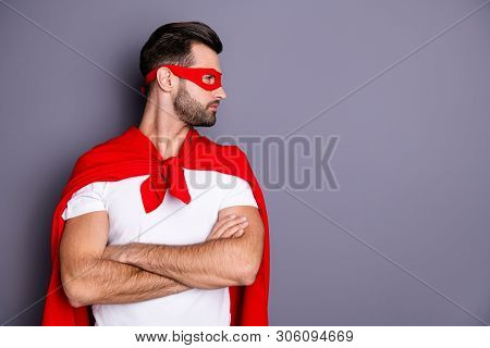 Portrait Of His He Nice-looking Attractive Cool Content Macho Virile Brutal Candid Bearded Guy Ready
