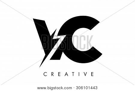 Vc Letter Logo Design With Lighting Thunder Bolt. Electric Bolt Letter Logo Vector Illustration.