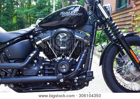 Wunstorf / Germany - June 7,2019: Harley Davidson Motorcycle Stands On A Street. Harley Davidson  Is