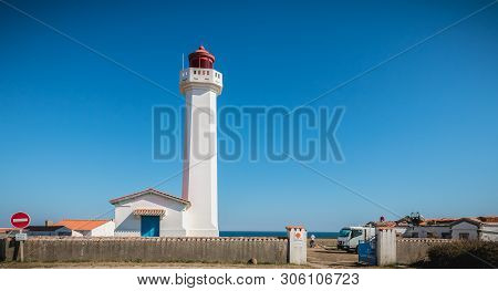 Architectural Detail Of The Corbeaux Marine Lighthouse In Yeu Island