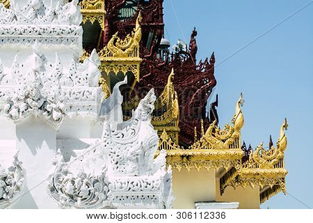 Deatail Of Temple Roof In Shwedagon Pagoda Complex In Yangon, Myanmar.