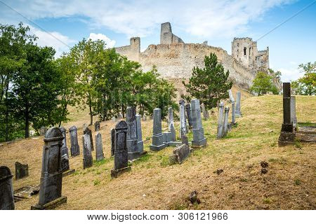 Beckov, Slovakia - August 03, 2015 Castle In Beckov - Slovakia. Jewish Cemetery Near Beckov Castle