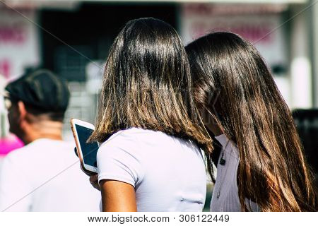 Tel Aviv Israel June 7, 2019 View Of Unknown Israeli Girl Walking At The Carmel Marquet In Tel Aviv 