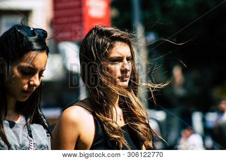 Tel Aviv Israel June 7, 2019 View Of Unknown Israeli Girl Walking At The Carmel Marquet In Tel Aviv 