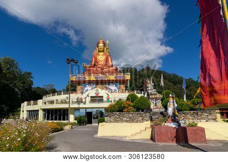 Samdruptse Statue , A Huge Buddhist Memorial Statue In Sikkim, Blue Cloudy Sky In Background.