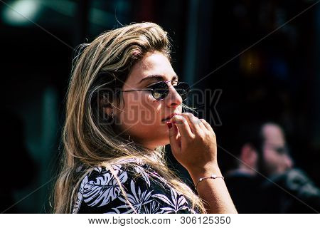 Tel Aviv Israel June 7, 2019 View Of Unknown Israeli Girl Walking At The Carmel Marquet In Tel Aviv 